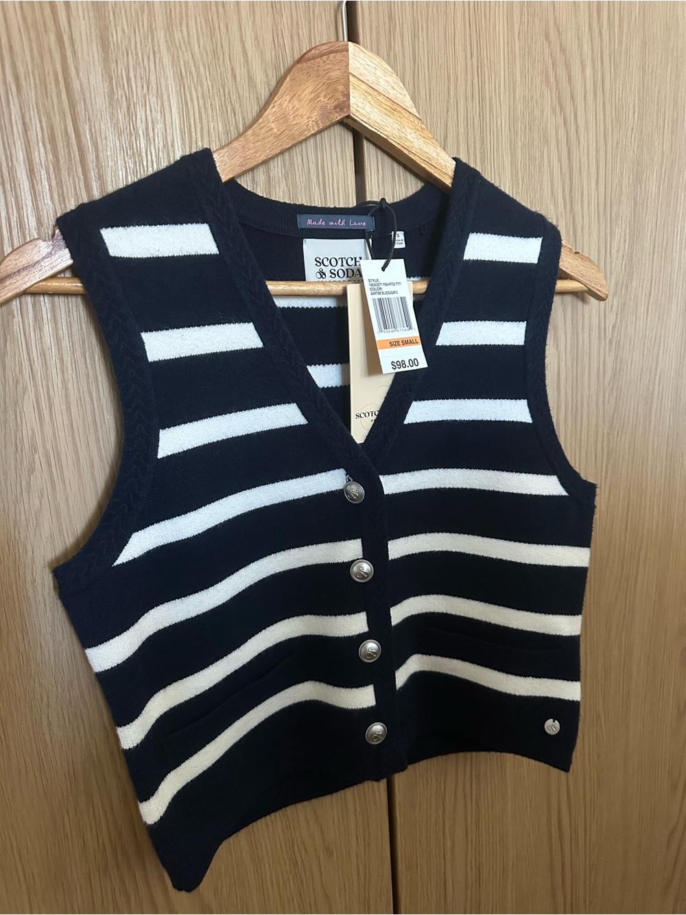 Scotch & Soda Navy and White Striped Buttoned Knit Vest
